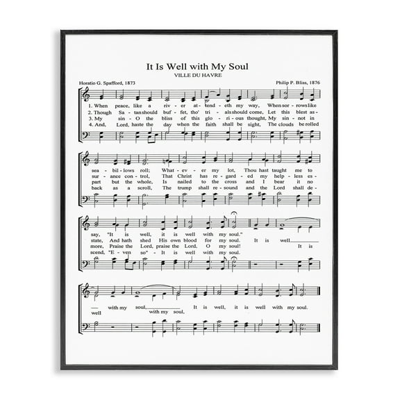 Stupell It is Well Vintage Sheet Music Framed Giclee Texture Art Black Framed - 16 x 20