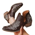 thumbnail image 5 of Crunowin Women's Ankle Boots, Embroidered Fall Chunky Mid Heel Trendy Shoes Coffee 8.5, 5 of 10