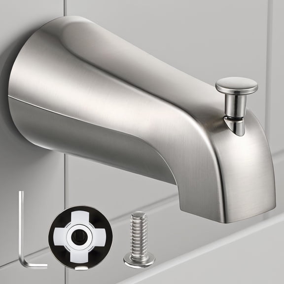 1-Pack Slip- Tub Spout with Diverter, Fits 1/2 In Copper Pipe (5/8 In OD), Set Screw Included, Brushed Nickel