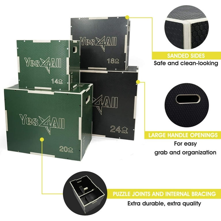 Yes4All 3-in-1 Wooden Plyo Box, Non Slip Surface with Hex Grip