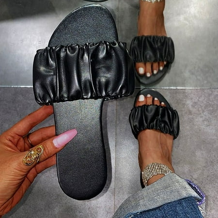 

FITORON Women s Slippers- Summer Slip-On Flat Beach Slippers Open Toe Breathable Sandals Shoes Black 38