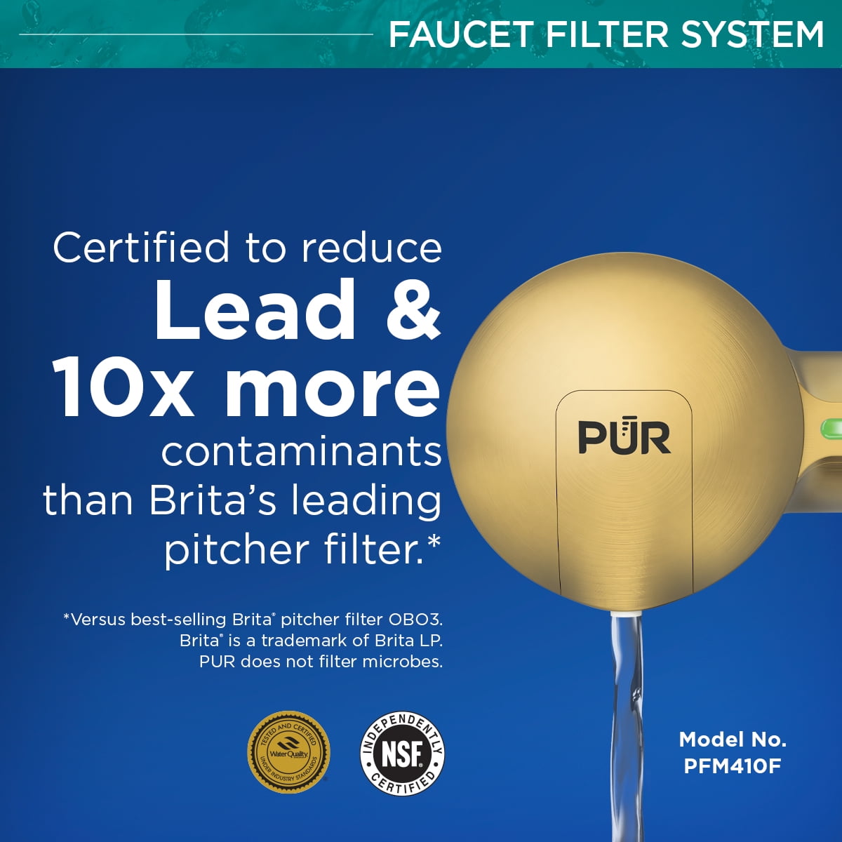 PUR PLUS Faucet Mount Water Filtration System, Horizontal, Brass, PFM410F