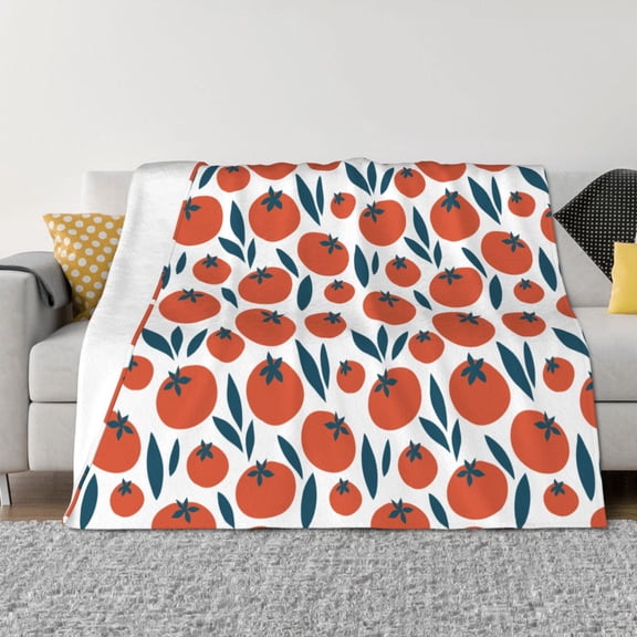 Rozeui Hand Drawn Tomatoes for Flannel Blanket, Soft Fuzzy Plush King Blanket for Winter, Thick and Warm All-Season Bed Throw-50"x40"