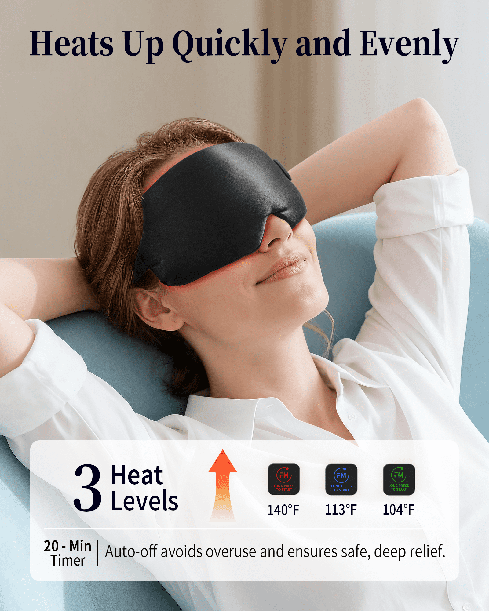 FACEMOON Silk Warm Eye Mask Cordless Comfort for Dry Eyes Relief Rechargeable Moist Heat Therapy Washable Travel Essential Black