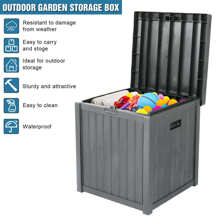 51 Gallon Patio Box, Medium Outdoor Deck Box Waterproof, Storage Box Bench for Outside Load-Bearing 440lbs, Gray