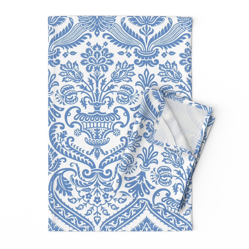Blue Chinoiserie Victorian Antique Linen Cotton Tea Towels by Roostery Set of 2 