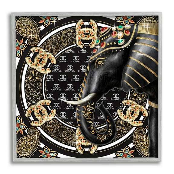 Regal Elephant Safari Animal Glam Fashion Pattern Beauty & Fashion Framed Art Print Wall Art, 17x17