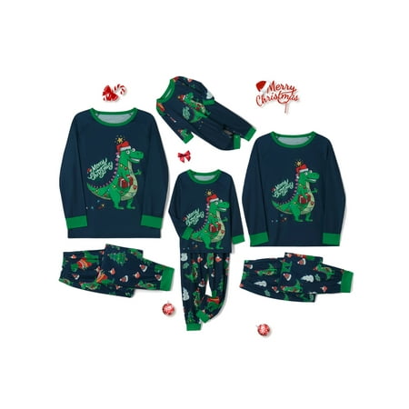 

Thaisu Family Matching Christmas Pajamas Dinosaur Print Tops Pants Holiday Sleepwear Christmas Pjs