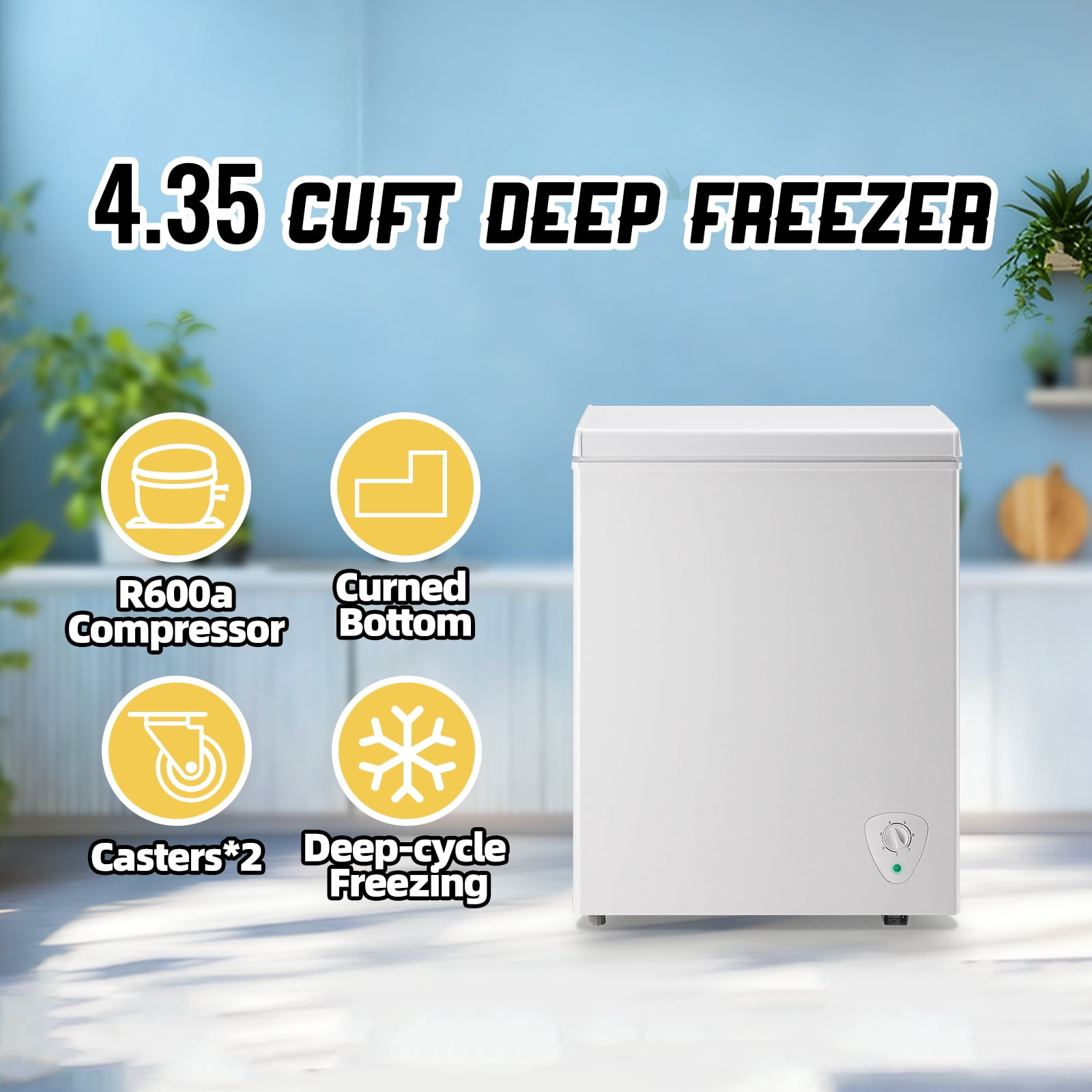 TACOOL Mini Chest Freezer 4.35Cu.ft with Two Removable Baskets Small Freezer with 7 Control Thermostat Control from -11.2℉to 50℉WHITE