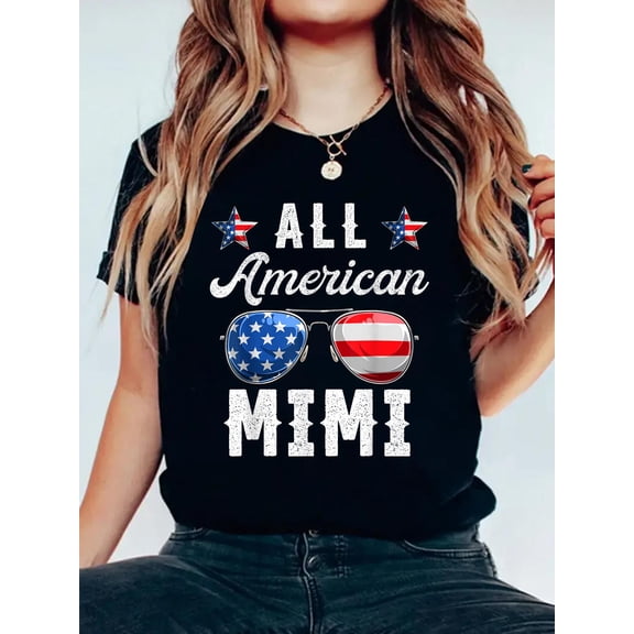 100% Cotton Family Shirts All American Mimi, 4th Of July Patriotic Women T-Shirt Women's Graphic Tee Casual Tops