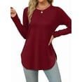 thumbnail image 1 of Camisa de Larga con Cuello Redondo para Mujer, Básica, Holgada, Informal Vino Tinto XXL, 1 of 5