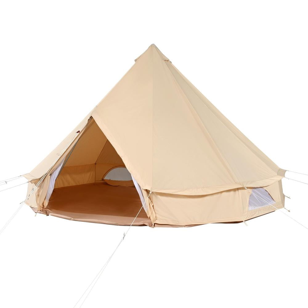 6M Canvas Bell Tent with Stove Jack Breathable Yurt Tent for Camping 4 Seasons Family Tent