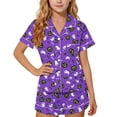 thumbnail image 4 of JOANKDMI 2 Piece Big Girls Pajamas Halloween Bat & Ghost Print Short Sleeve Button Down Shirt and Shorts Set Tagless Soft Everyday Sleepwear Lounge Wear, 5Y-14Y, 4 of 7