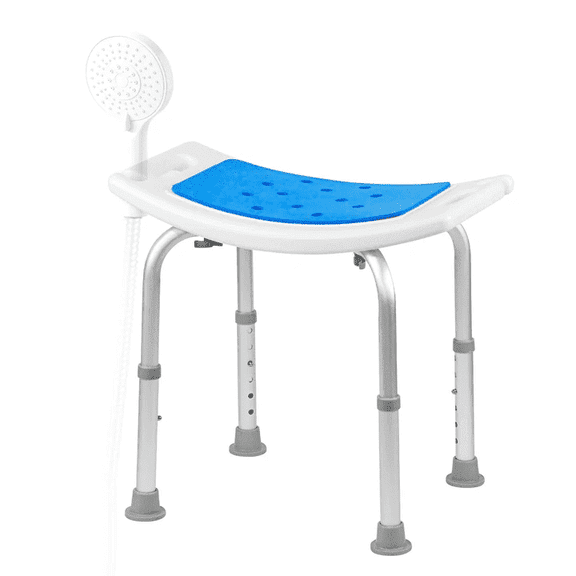 Flybrother Shower Chair with 6 Height Adjustments Aluminum Frame, Bath Seat with EVA Cushion and Shower Holder for Elderly