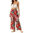thumbnail image 2 of INSPIRE CHIC Women's Boho Floral High Waist Drawstring Tropical Wide Leg Pants S Red, 2 of 5