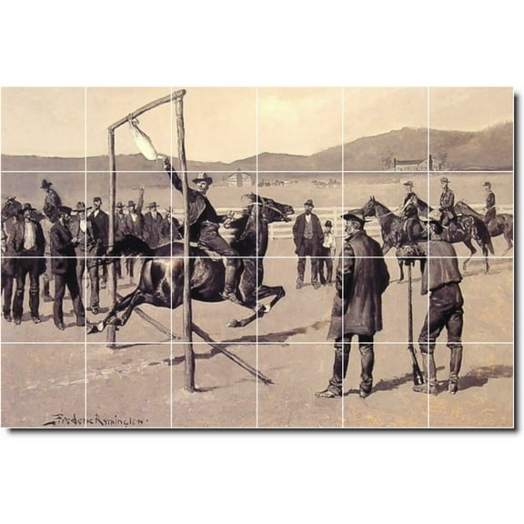 Ceramic Tile Mural-Frederic Remington Western Bathroom Tile Mural 4. 25.5" w x 17" h using (24) 4.25 x 4.25 ceramic tiles