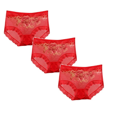 

Womens Underwear Brief Underpants Middle Waist Lace Panties3PC