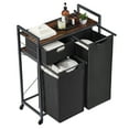 thumbnail image 6 of 3-Compartment Laundry Sorter, Home 2-Tier Laundry Hamper with 1 Drawer and 2 Laundry Sort with Bags, Classify Laundry Basket for Organizing Underwear, Socks and Dark/Light Clothes, Rustic Brown, 6 of 8
