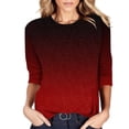 thumbnail image 1 of JIRNDf T-Shirts pour Femmes Tendance Été Hauts Décontractés Mode Dégradé Imprimé Col Rond Manches Trois Quarts T-Shirts Graphiques Mignons pour Femmes Vin P, 1 of 5