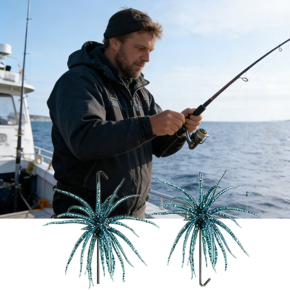 Lifelike Fishing Lures 2PC Set for Freshwater Saltwater - Soft Plastic Swimbait for Bass Pike Trout, Simulation Sea Urchin Bait Artificial Worms Water Balloon Floats for Catfish Snakehead
