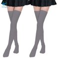thumbnail image 2 of Deago 2 Pairs Women Cotton Over the Knee High Socks Striped Boot Stockings Leg Warmer (Gray), 2 of 9
