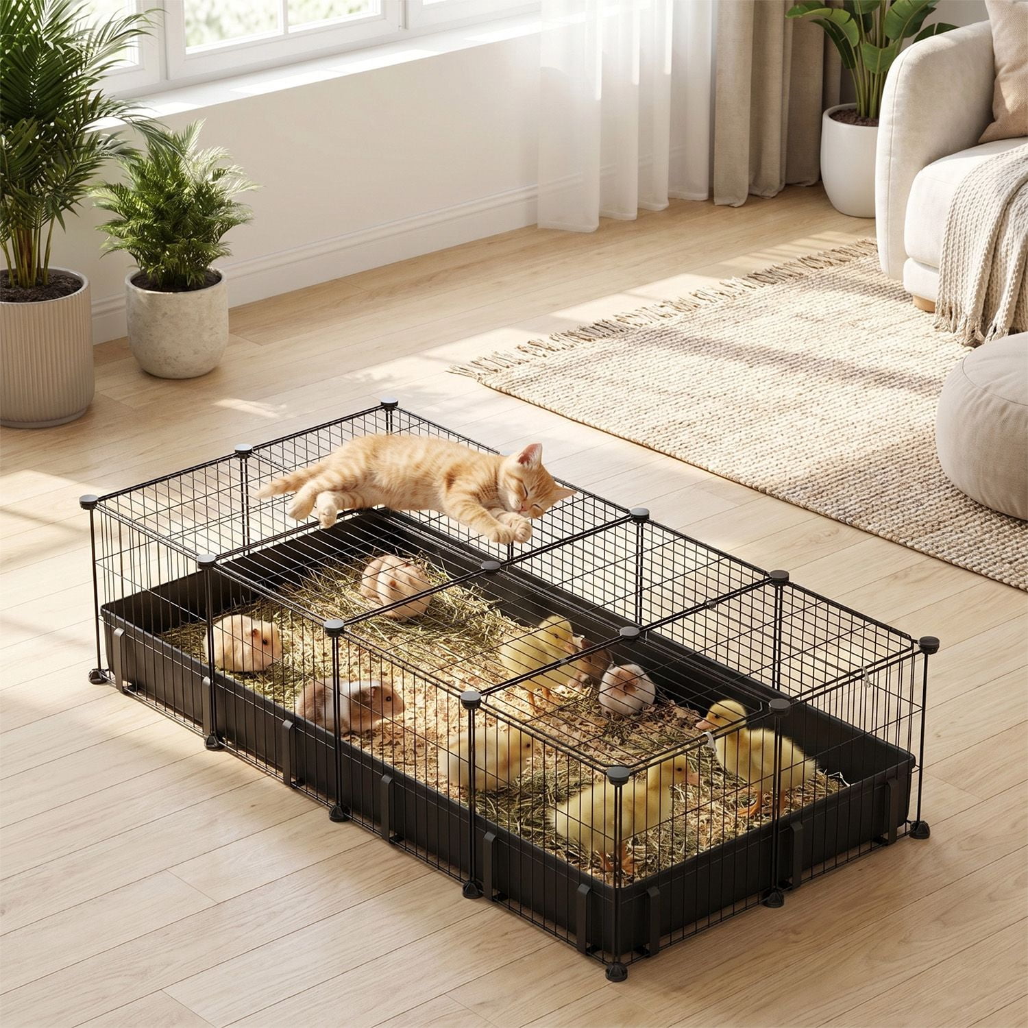DIY Assemble Metal Small Pet Play Enclosure Multiple Layout Options,Small Animal Playpen DIY Metal Pet Enclosure with 20 Panels Waterproof Floor Mat for Hedgehogs Chickens Ducklings Rabbits