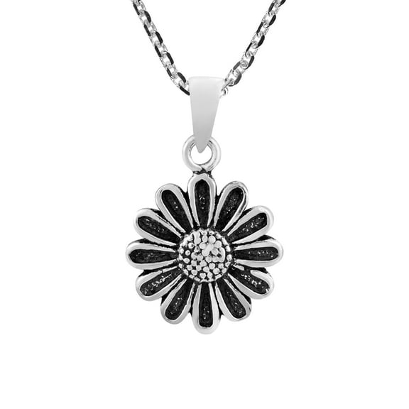 Charming Sunshine Sunflower Detailed Sterling Silver Pendant Necklace