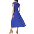 thumbnail image 3 of INSPIRE CHIC Robe Femme Manches Courtes Col en V Fluide à Volants Plissée Décontractée avec Ceinture Midi Robes L Bleu, 3 of 6