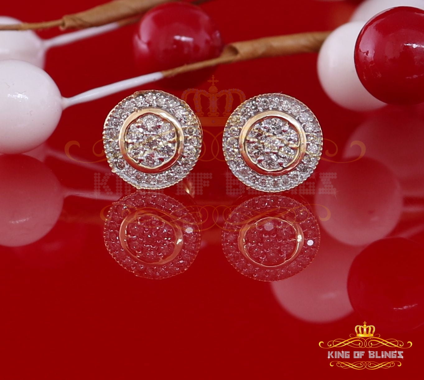 King of Bling's 10K Real Yellow Gold Real Diamond 0.50CT Men's/Women's Stud Round Earring