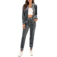 thumbnail image 4 of Honganda Women 2 Pcs Tracksuits Solid Color Zipper Hoodie Sweatshirt and Sweatpants for Activewear Outfits Set, 4 of 7