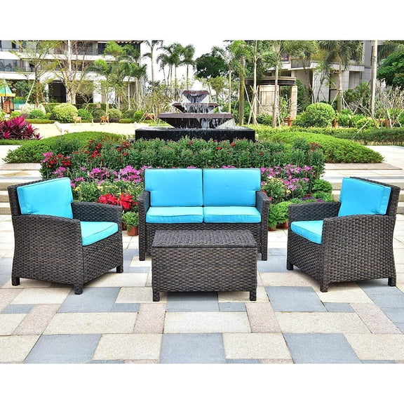 Deep Seat Loveseat Group - Resin Wicker Outdoor Furniture Set with Cushions