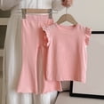 thumbnail image 4 of Zpanxa Girls Matching Sets Solid Color Flutter Sleeve Sleeveless Top with Flared Long Pants 2 Piece Set 12 Months, 4 of 6
