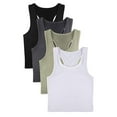thumbnail image 6 of Spring Tops for Women Womens Square Neck Ribbed Seamless Workout Exercise Shirts Yoga Women's Tops 4 Pieces Basic Crop Tank Tops Sleeveless Crop Sport Blouse, 6 of 8
