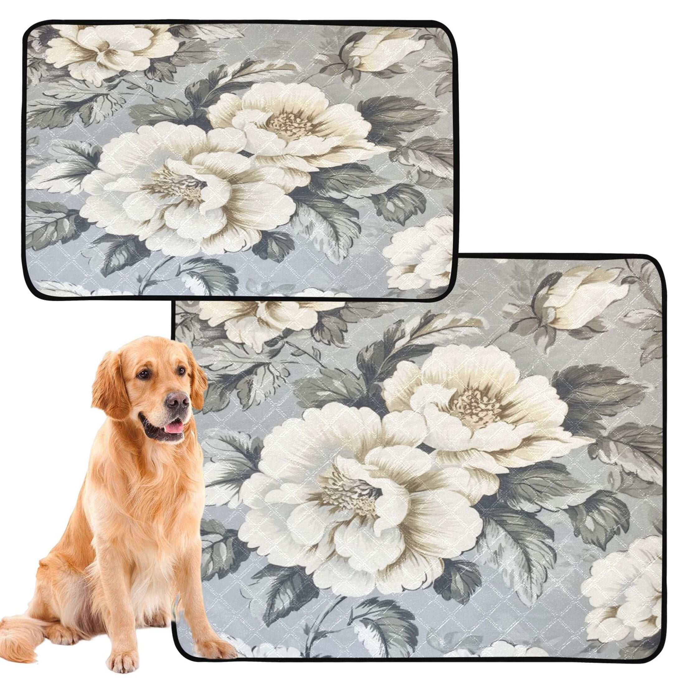 Qxltty White Peony Pattern Cat litter Pads Pet Set of 3 Diaper Mats Center Anti-leakage Layer Absorbent Soft and Comfortable