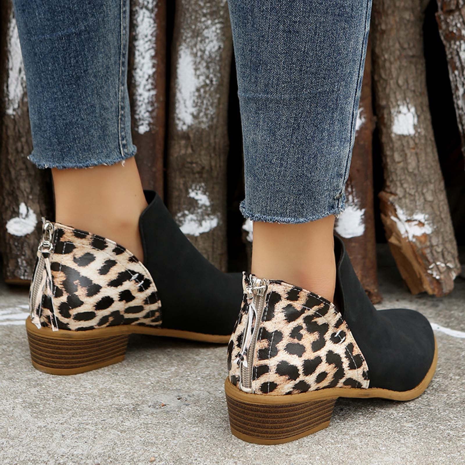 Fesfesfes Ankle Boots for Women Low Heel Ankle Boots Large Size