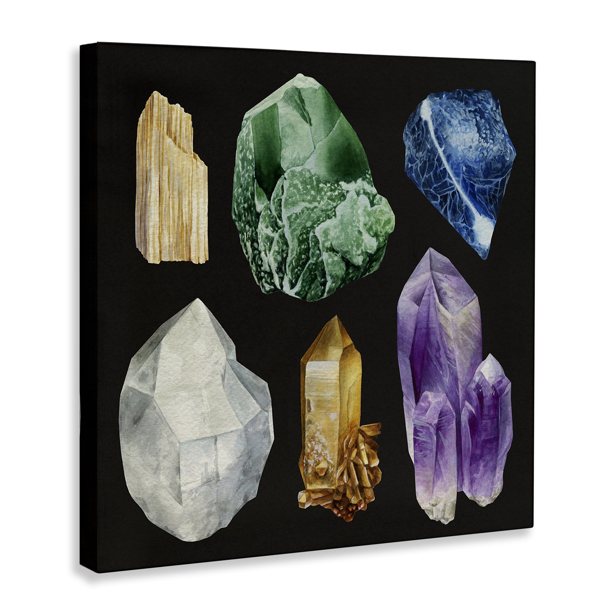 Stupell Industries Natural Varied Gemstones STEM Painting Wrapped Canvas Art Print Wall Art, 24 x 24