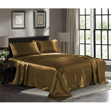 Sheet Set Hotel Quality Silky Soft Luxurious Satin 6 Pc Sheet Set Wrinkle & Fade Resistant, Silk Flat Sheet & Pillowcases Set with 19 Inch Dp