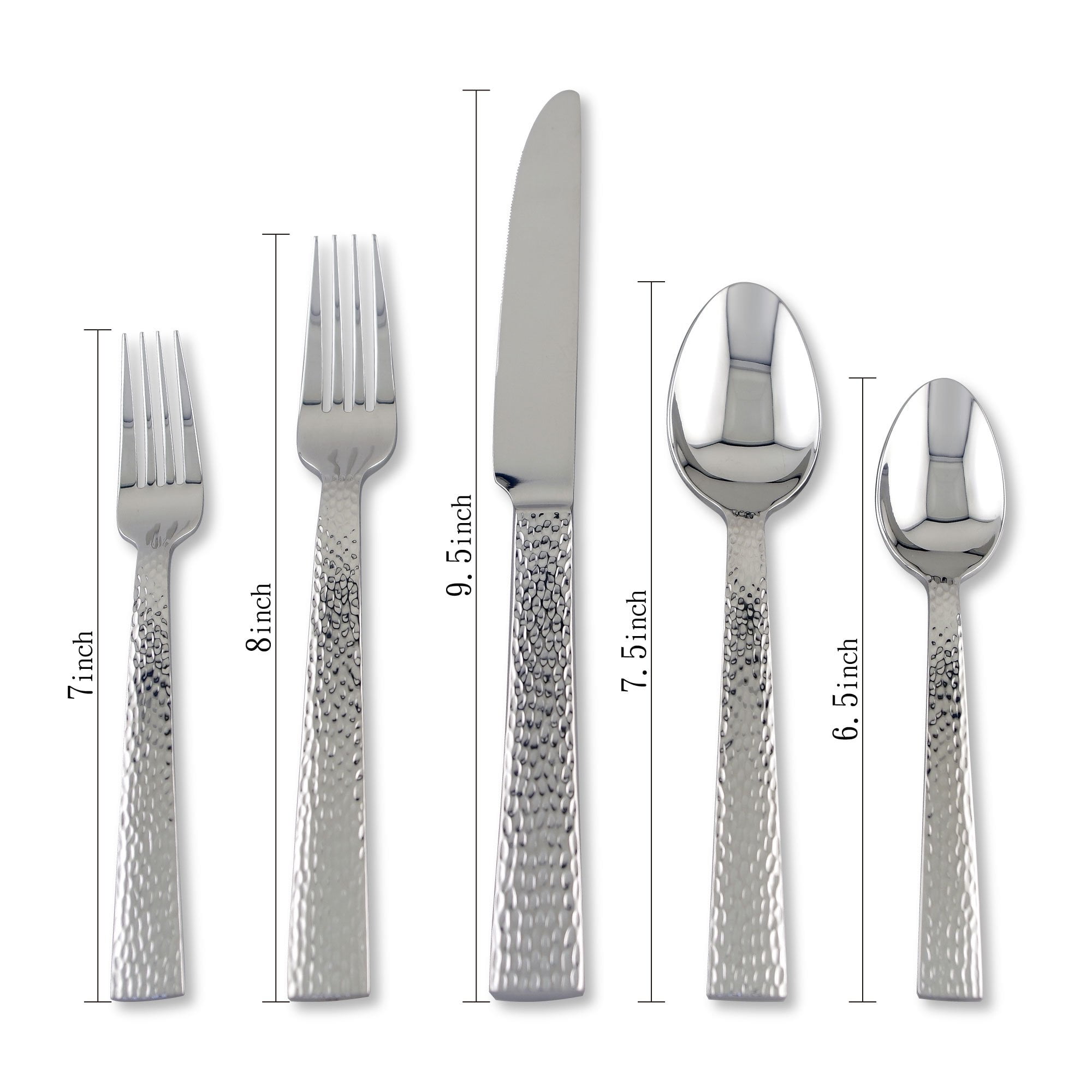 Fiwarex 20 Piece Hammered Silverware Set For 4, 18/10 Stainless Steel  Flatware Set with Textured Handle, Sturdy and Heavy Cutlery Set,  Mirror-Polished