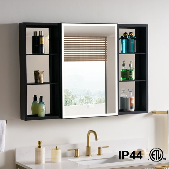 ANGELES HOME 44"x30" LED Mirrored Medicine Cabinet, Medicine Cabinets with Lights for Bathroom, Recessed or Surface Mount, Led Medicine Cabinet with Outlets & USB, Defogger, Dimmer, Left Opening Door