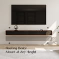 thumbnail image 4 of POVISON 63" Minimalist Floating TV Stand for 50" TV, Fully Assembled Wall Mounted Media Console with 3 Flip-Down Cabinet Doors, Modern Space Saving Entertainment Center – Walnut & Black, 4 of 12