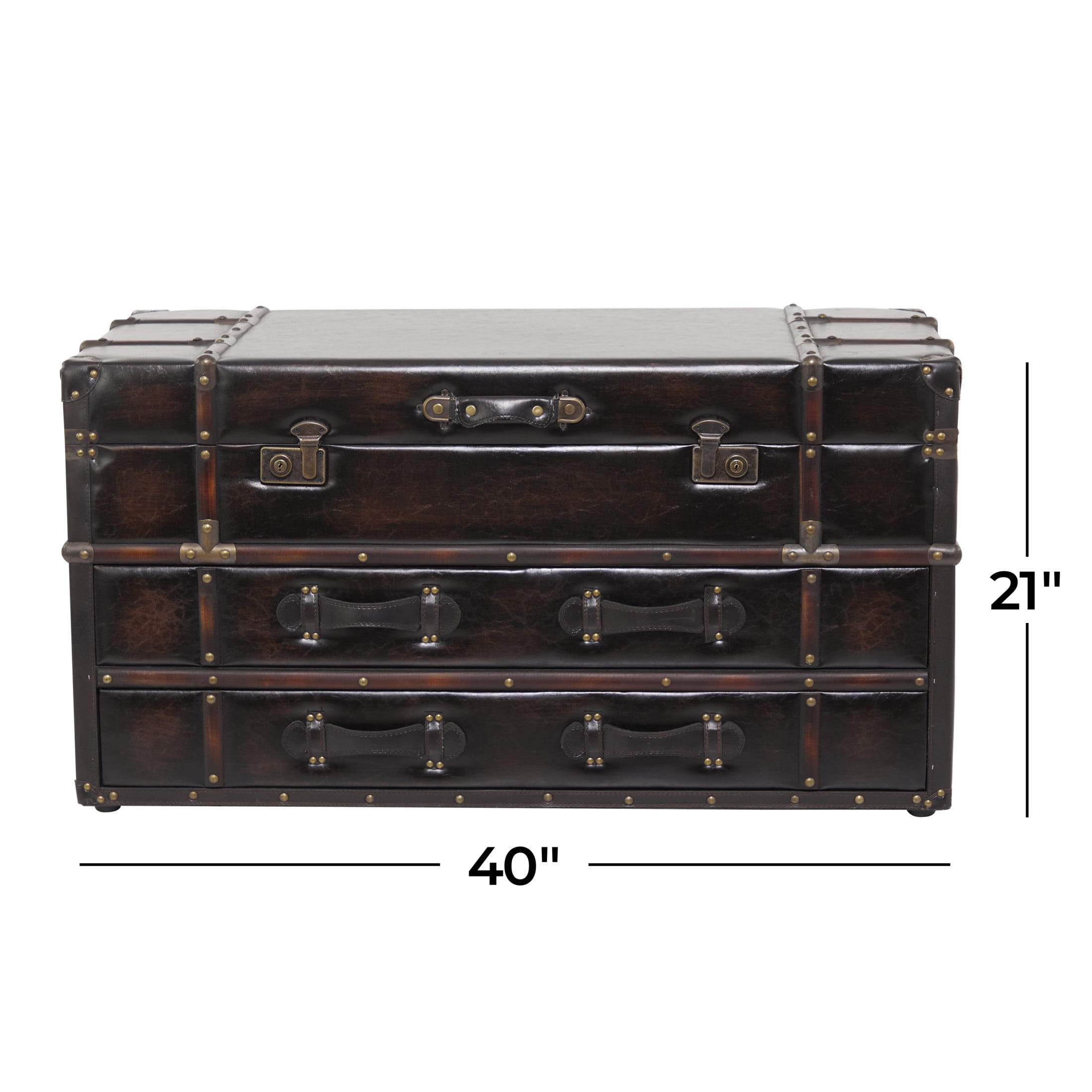 DecMode Vintage Wood Trunk Inspired Brown Coffee Table with Storage, 40"W x 21"H