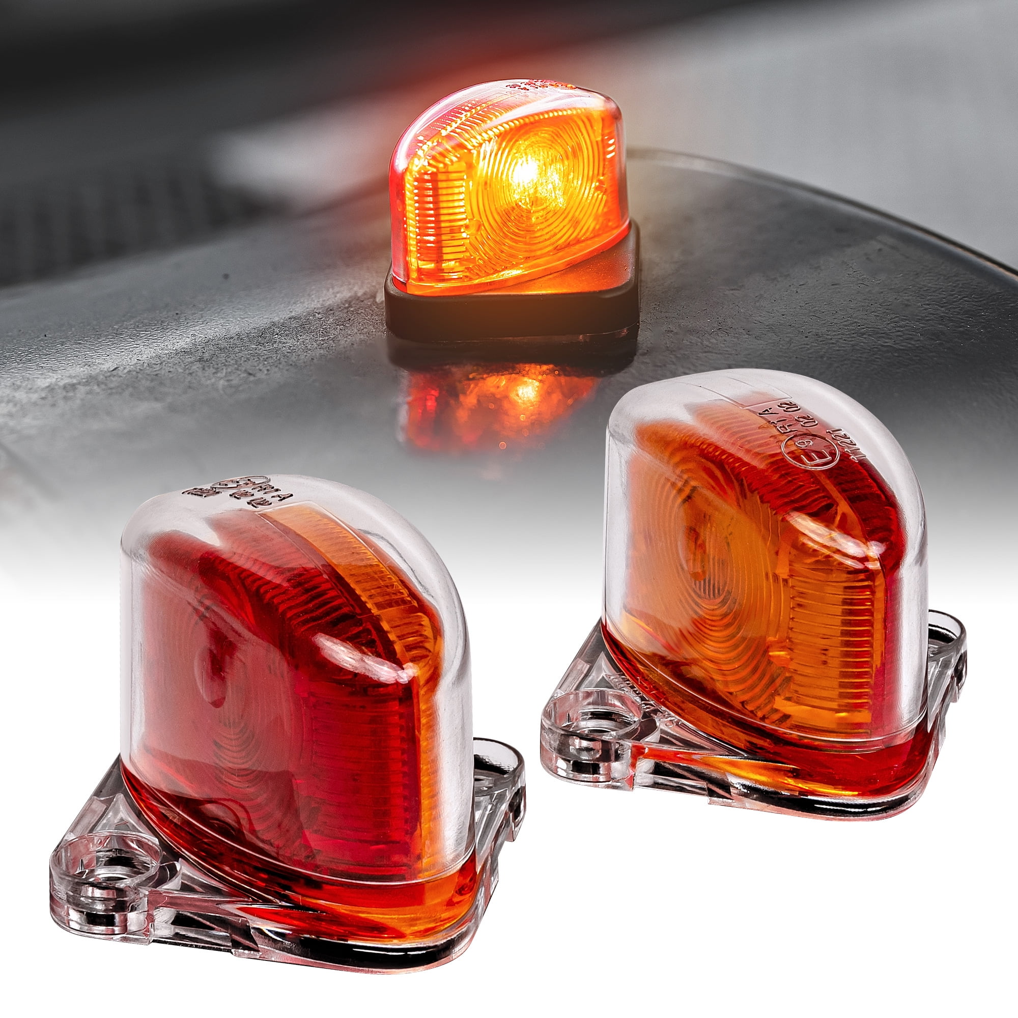 Dual Color Red Amber 2 LED Fender 2 Lights Black Plastic Enclosed Trailer 1 Set