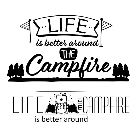 Life Is Better Around The Campfire - Stick And Peel Vinyl Camper Hiker Quotes Wall Decal | 17" x 20" DIY Forest Woods Home Art Adhesive Decor Design Removable Sticker Decoration - Black
