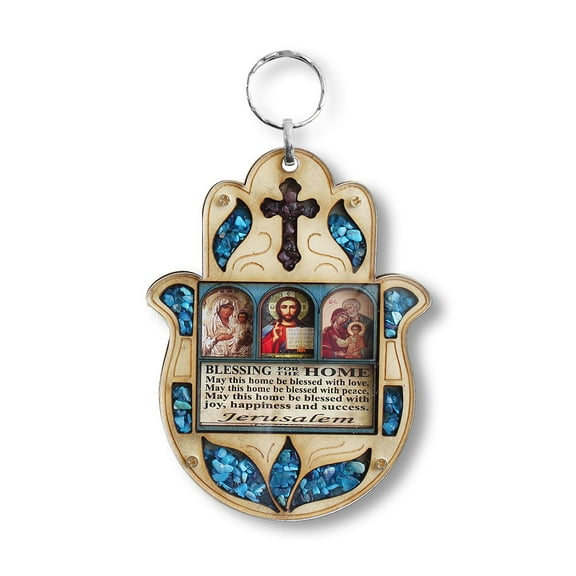 My Daily Styles Wooden Christian Cross Icon - Hamsa Blessing for Home Wall Decor with Simulated Turquoise