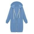 thumbnail image 6 of IROINNID Trench Coat for Women Winter Warm Coat Solid Loose Hooded Thermal Zip Up Outerwear Knee Length Outerwear with Pocket,Sky Blue, 6 of 8