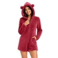 thumbnail image 4 of BRGZLK Women Fleece Onesie Pajama Winter Solid Color Long Sleeve Fleece Fuzzy Cute Bear Hooded Jumpsuit Shorts Warm Soft Cozy One Piece Sleepwear Red XXXXL, 4 of 9