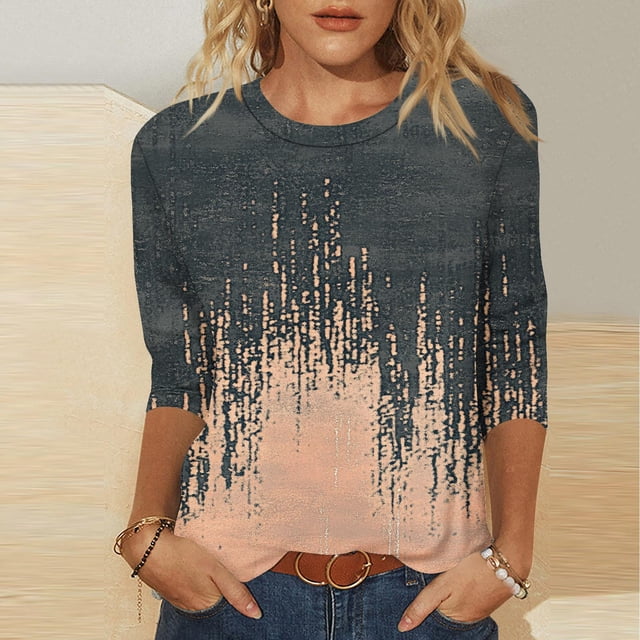 BVOFAR Hauts à Manches 3/4 pour Femmes, Coupe Ample Décontractée, Blouses à Col Rond, T-Shirts Graphiques Vintage, Chemises d'Été Grande Taille