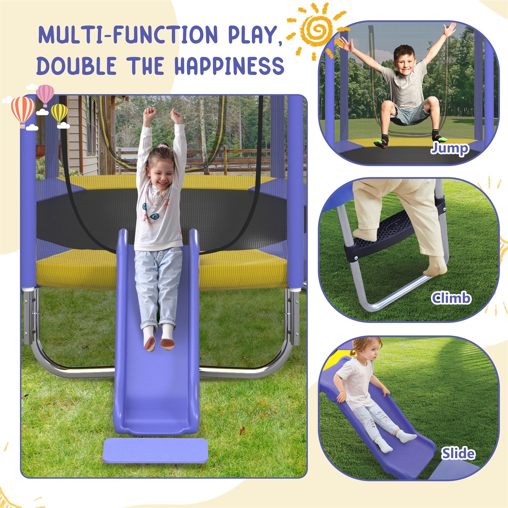 Alvantor 7ft Trampoline with Slide, Hexagon Recreational Trampoline for Kids with Enclosure net and Ladder Purple