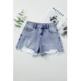 thumbnail image 5 of Women's Beau Blue Pearl Studded Raw Hem Denim Shorts with Pockets | [ZhiHiMeRi] | 16, 5 of 12