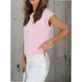 thumbnail image 7 of Womens Short Sleeve T-Shirts Round Neck Rolled Dolman Sleeve Tops Solid Casual Cropped Tees, 7 of 7